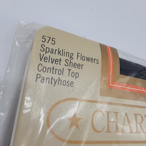 Vintage Charter Club Pantyhose Sparkling Flowers Velvet Sheer Control Top Size C - Picture 2 of 4